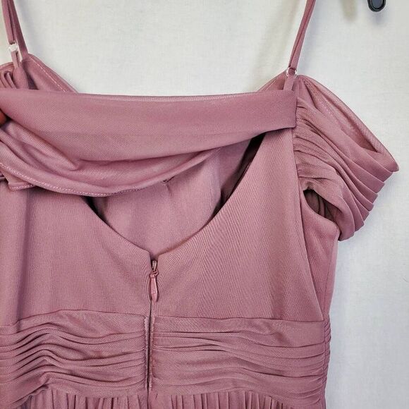 Azazie Women’s A4 Mauve Cold Shoulder Chiffon Gown Off Shoulder Spaghetti Strap - Picture 5 of 10